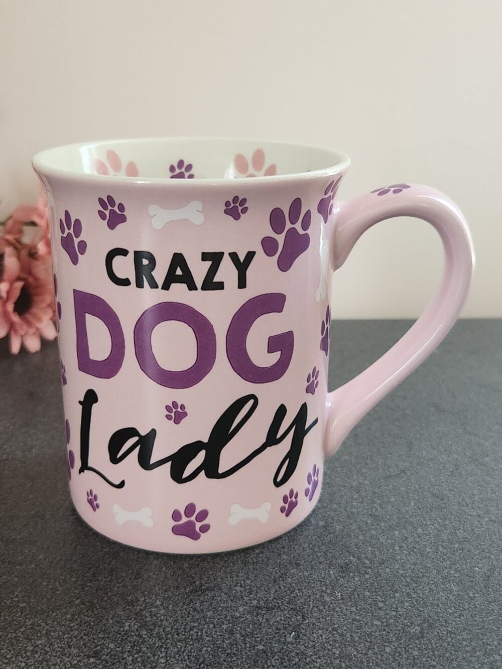 Our Name Is Mud Crazy Dog Lady Pink Ceramic Paws Coffee Mug